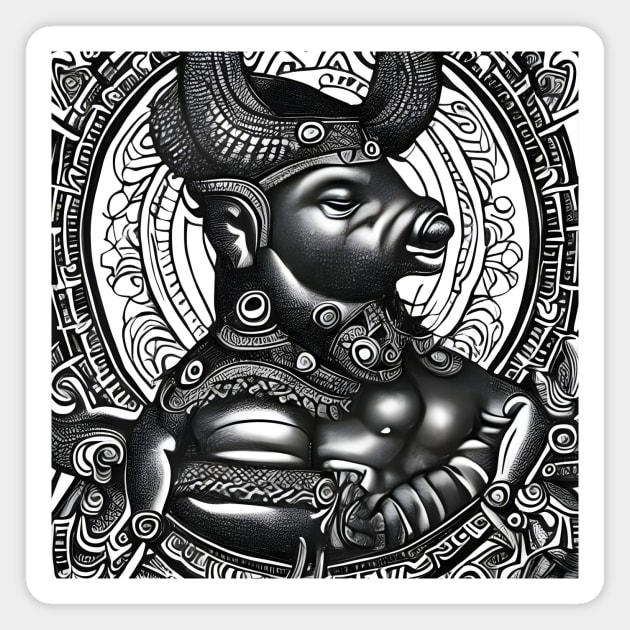 Black and white drawing of Cow God Magnet by animegirlnft